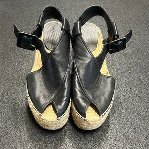 Celine Black Leather Espadrille Wedge Slingbacks